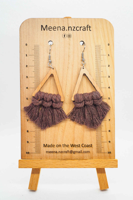 Diamond Tassel Crafted Wooden Earrings