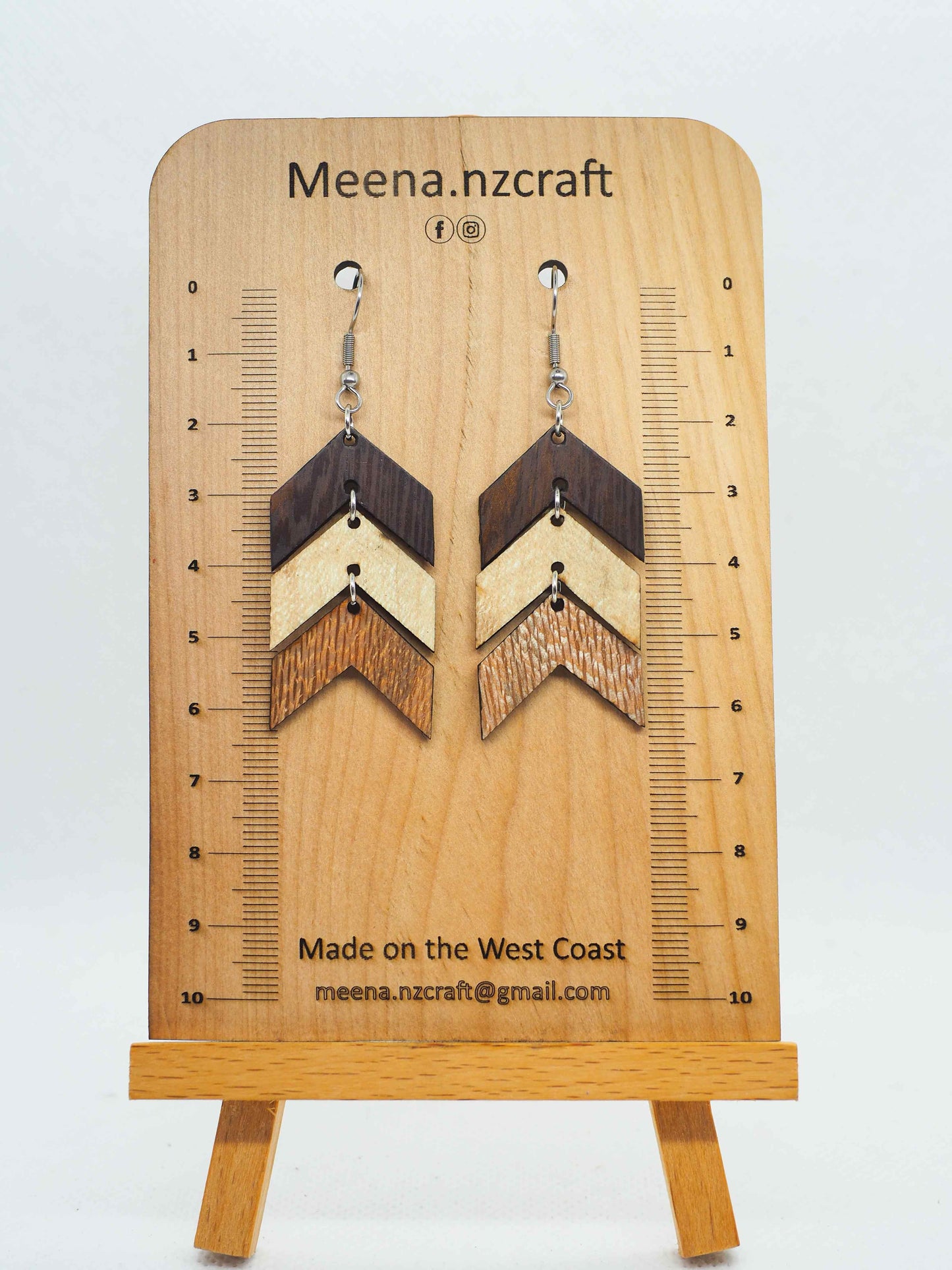 Triple Arrow Crafted Wooden Earrings