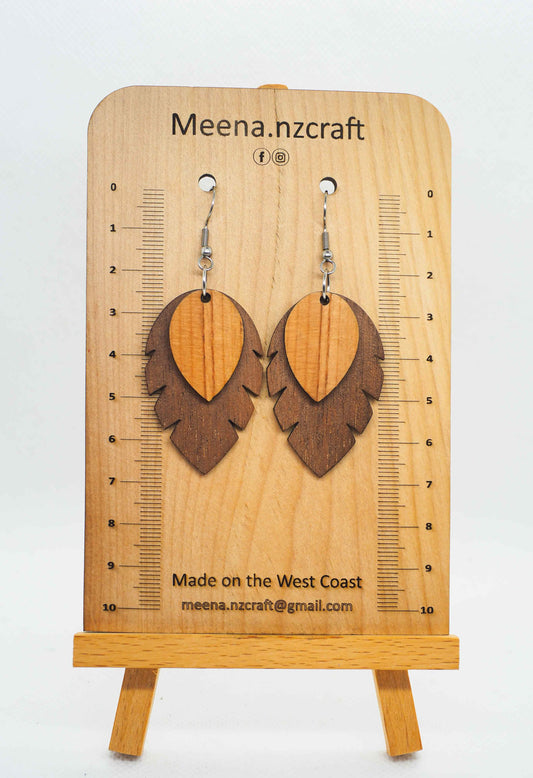 Double Leaf Crafted Wooden Earrings