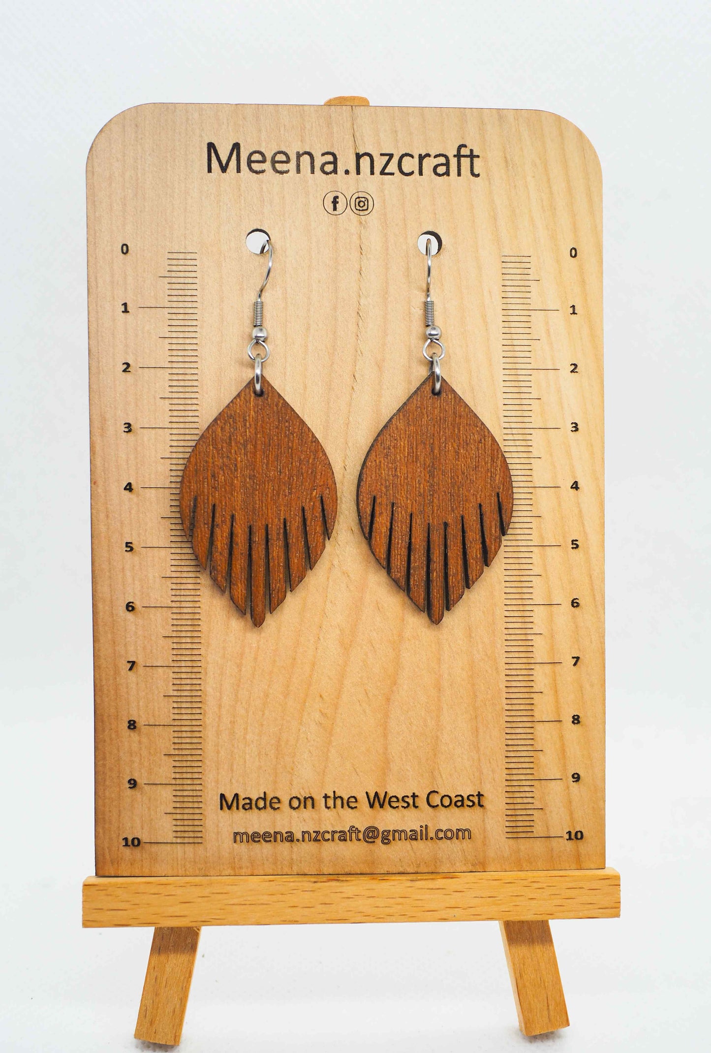 Feathered Teardrop Crafted Wooden Earrings