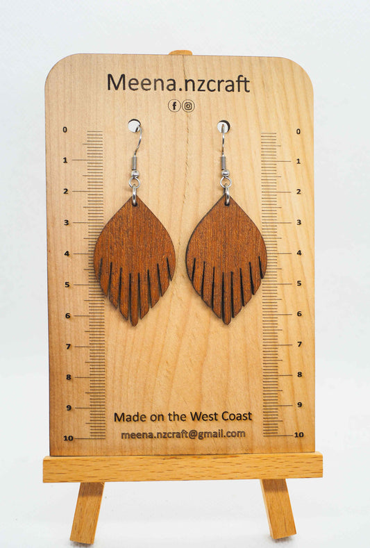 Feathered Teardrop Crafted Wooden Earrings