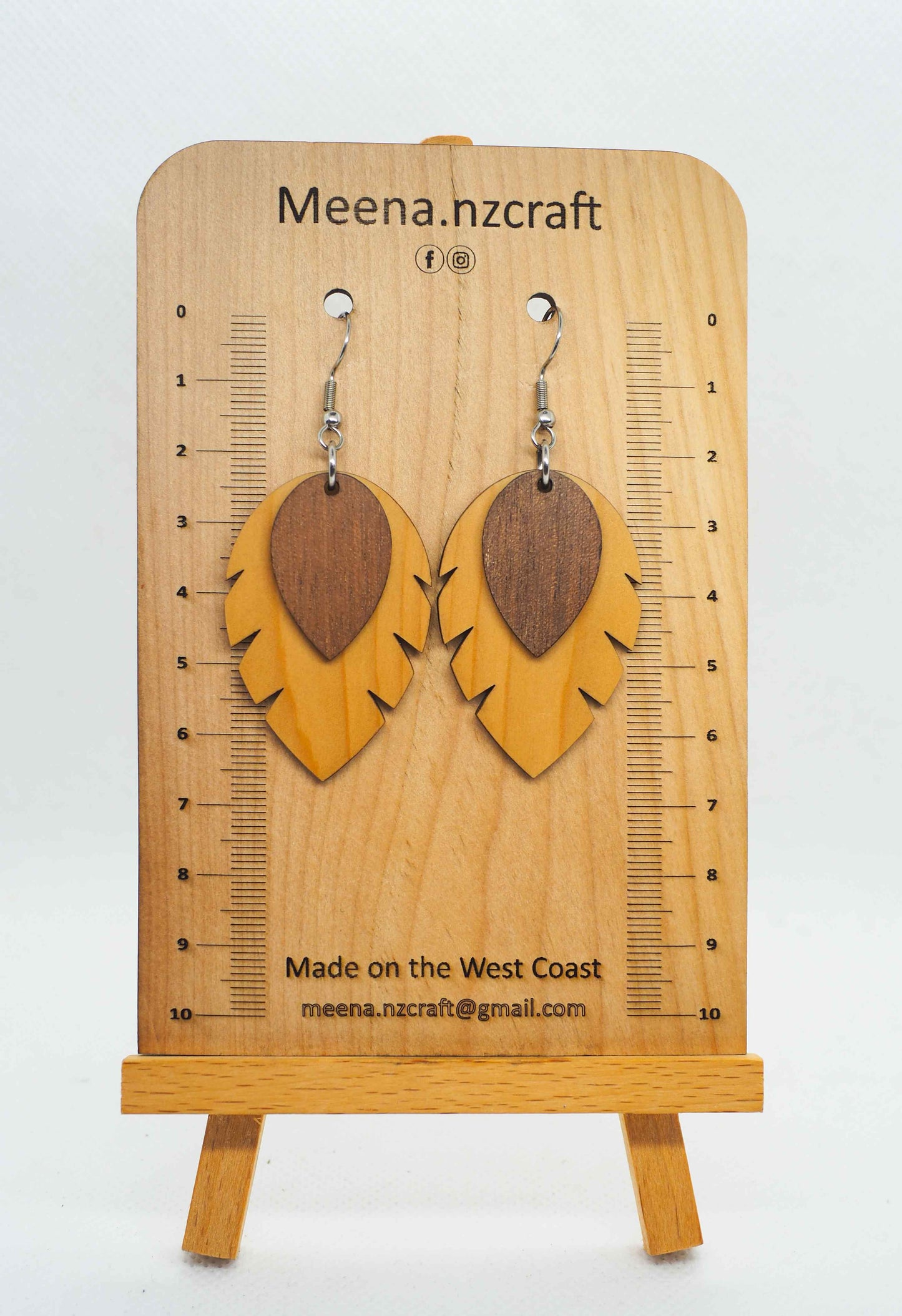 Double Leaf Crafted Wooden Earrings