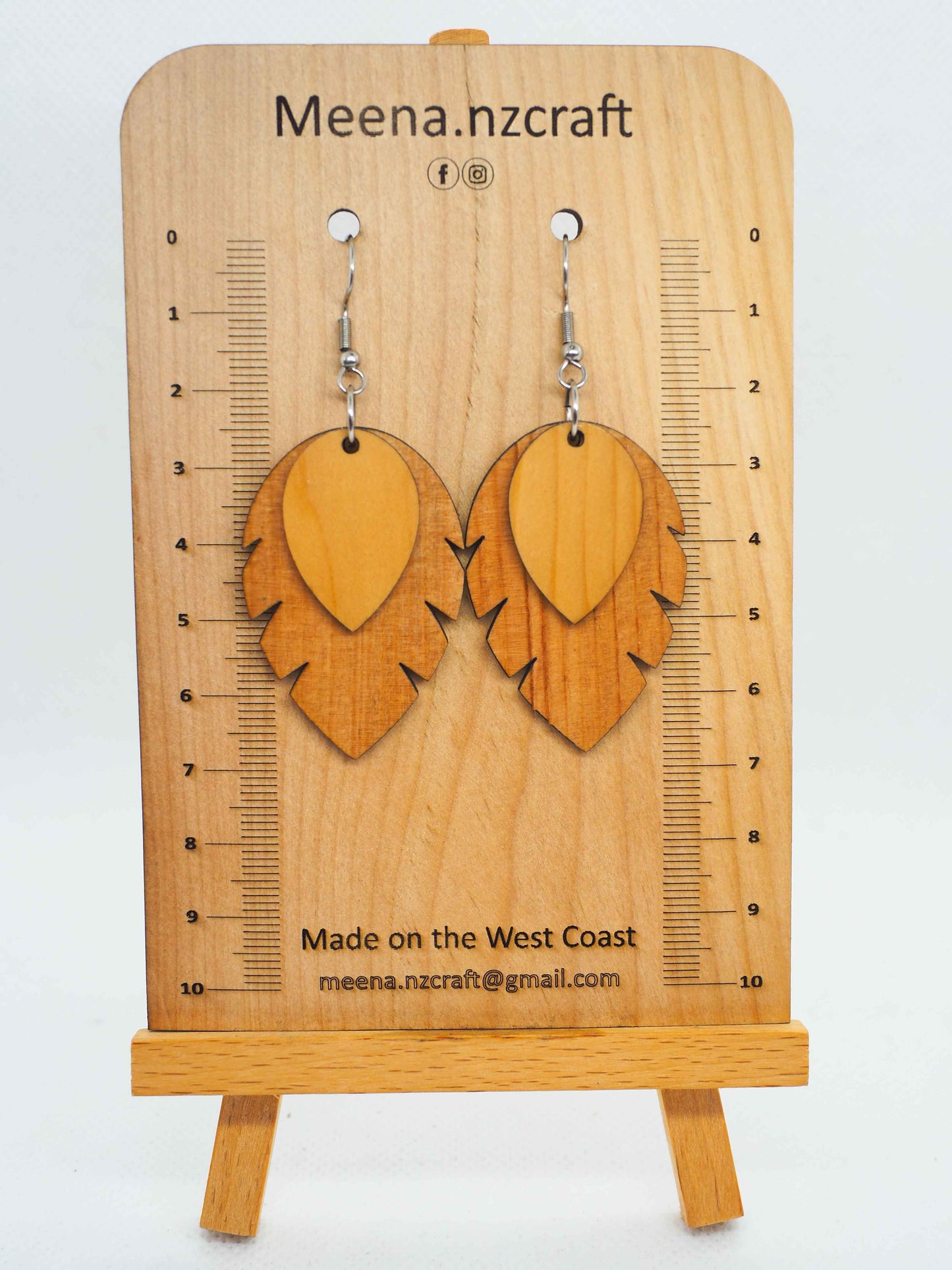 Double Leaf Crafted Wooden Earrings