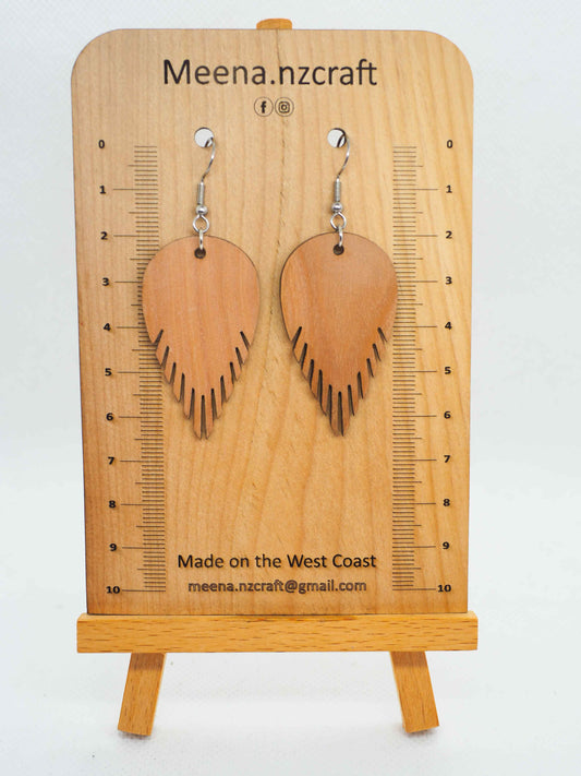 Feathered Teardrop Crafted Wooden Earrings