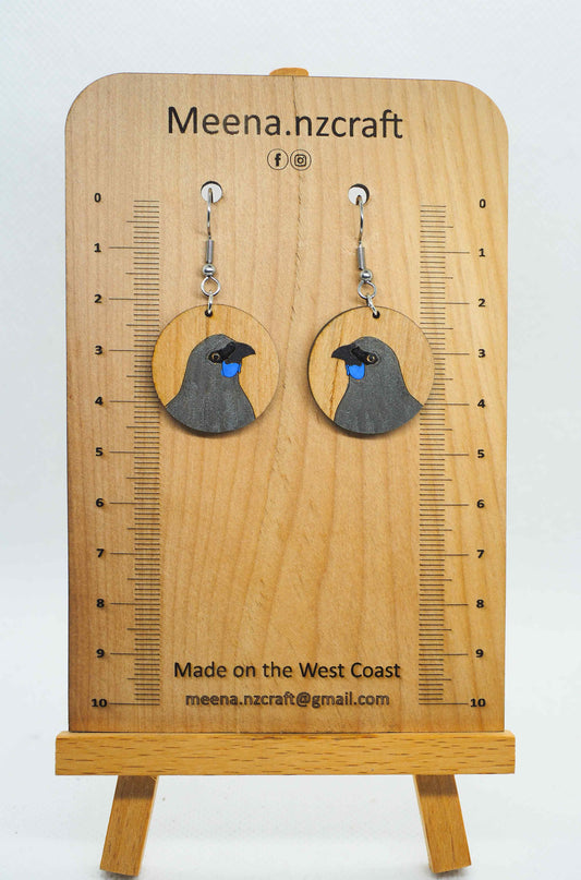 North Island Kōkako Wooden Rimu Earrings