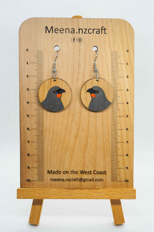 South Island Kōkako Wooden Rimu Earrings