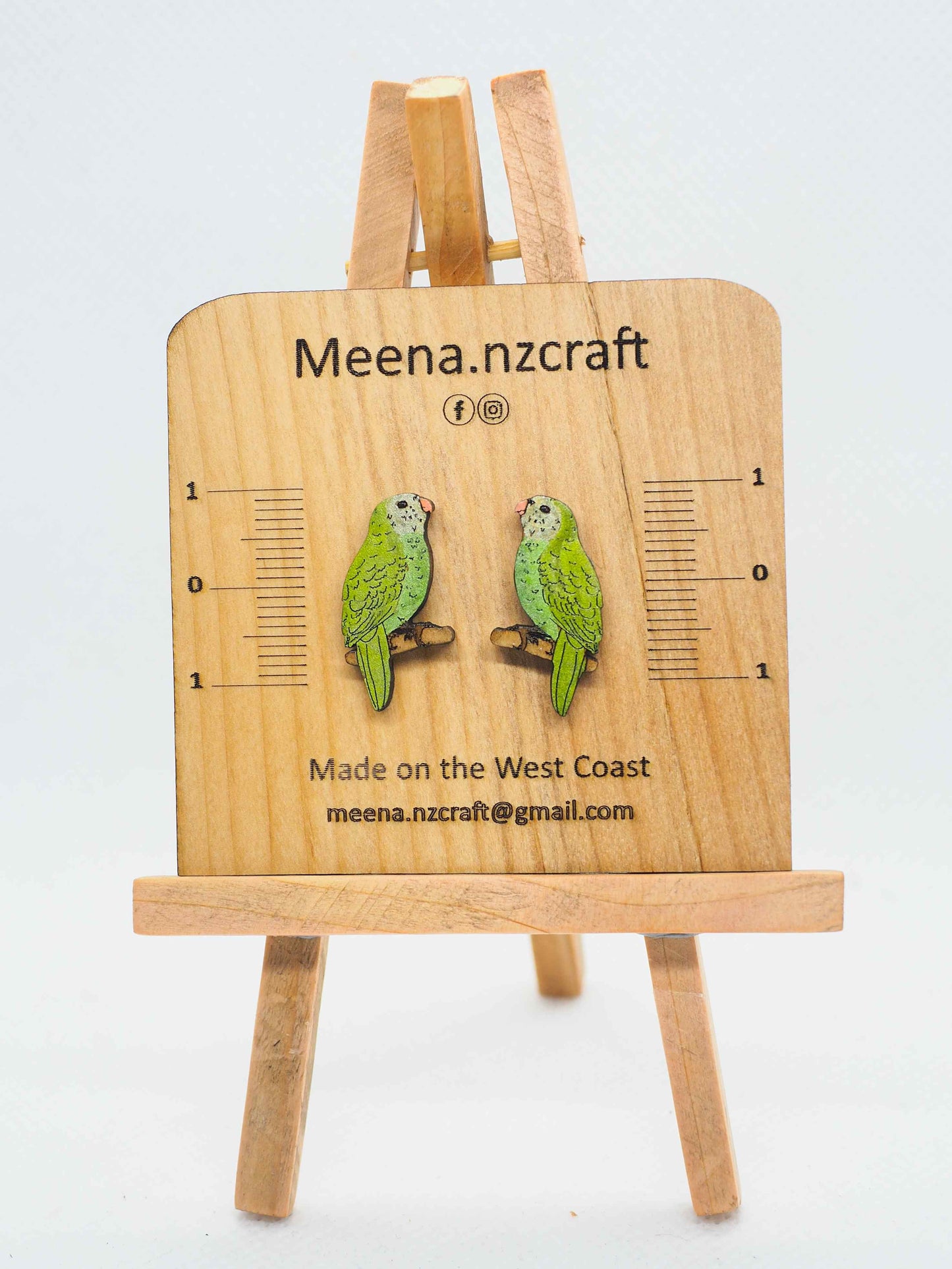 Kakapo (Night parrot) Wooden Rimu Stud Earrings