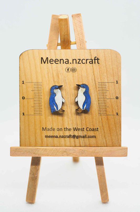 Little Blue Penguin (Kororā) Wooden Rimu Stud Earrings