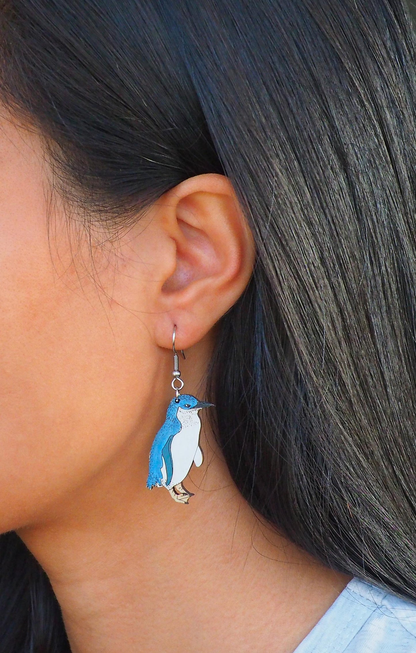 Little Blue Penguin (Kororā) Wooden Rimu Earrings