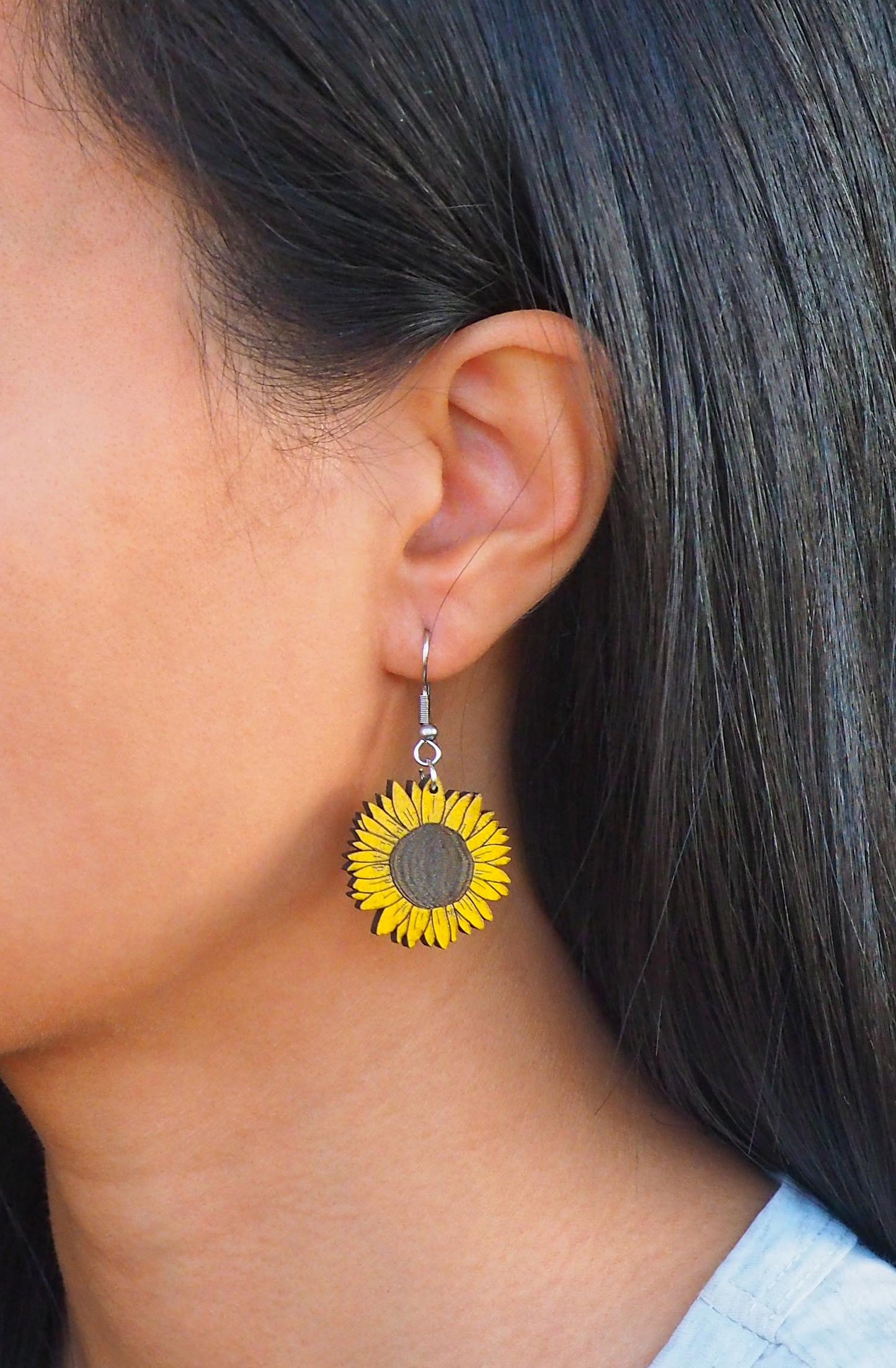 Sunflower Wooden Rimu Earrings