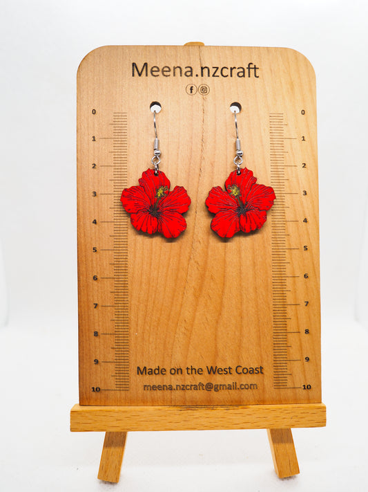 Hibiscus Wooden Rimu Earrings