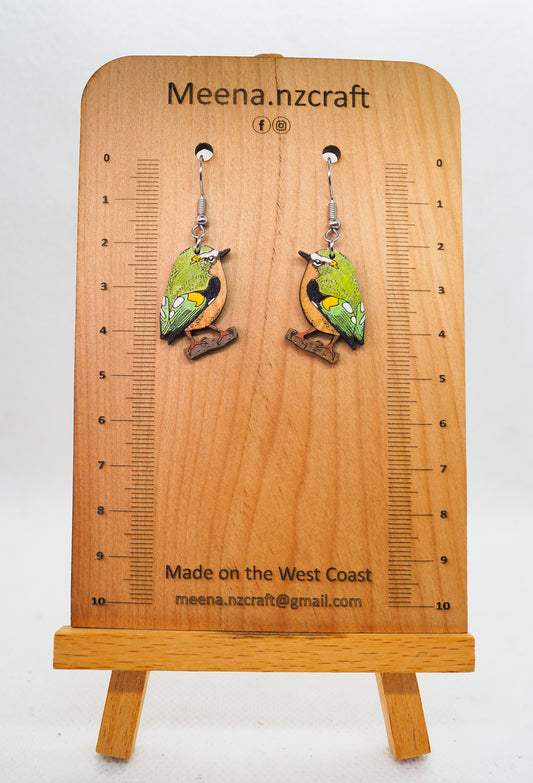 Rifleman (Tītitipounamu) Wooden Rimu Earrings