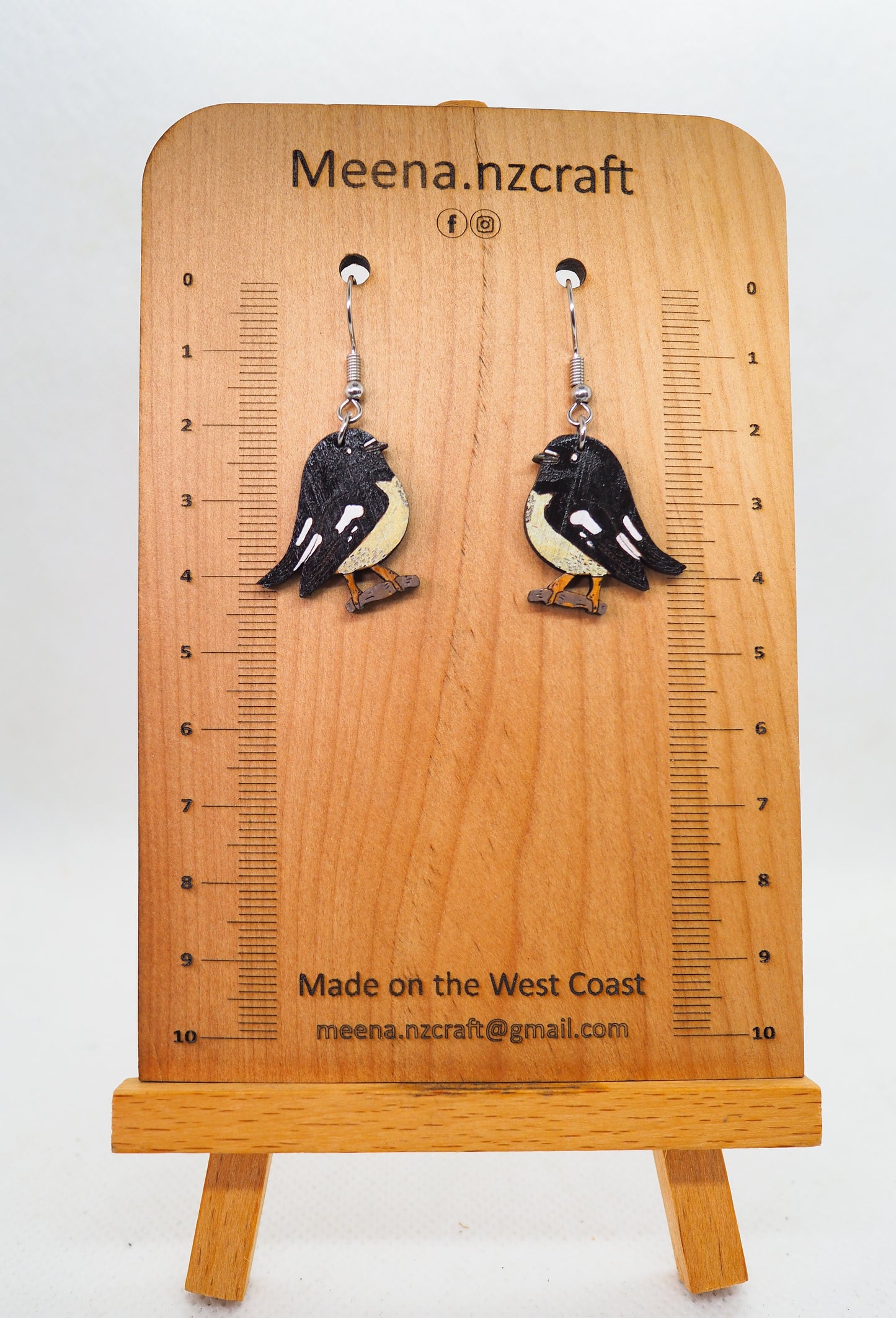 Tomtit (Miromiro) Wooden Rimu Earrings