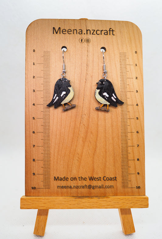 Tomtit (Miromiro) Wooden Rimu Earrings