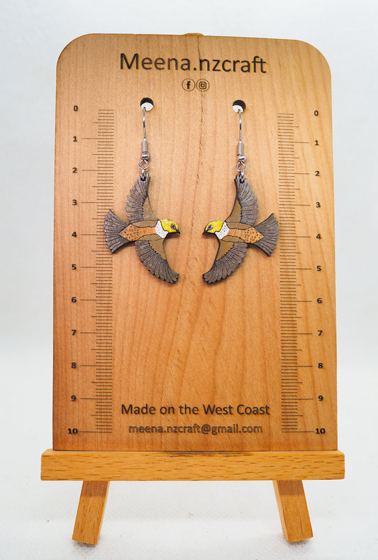 Flying Waxeye (Tauhou) Wooden Rimu Earrings