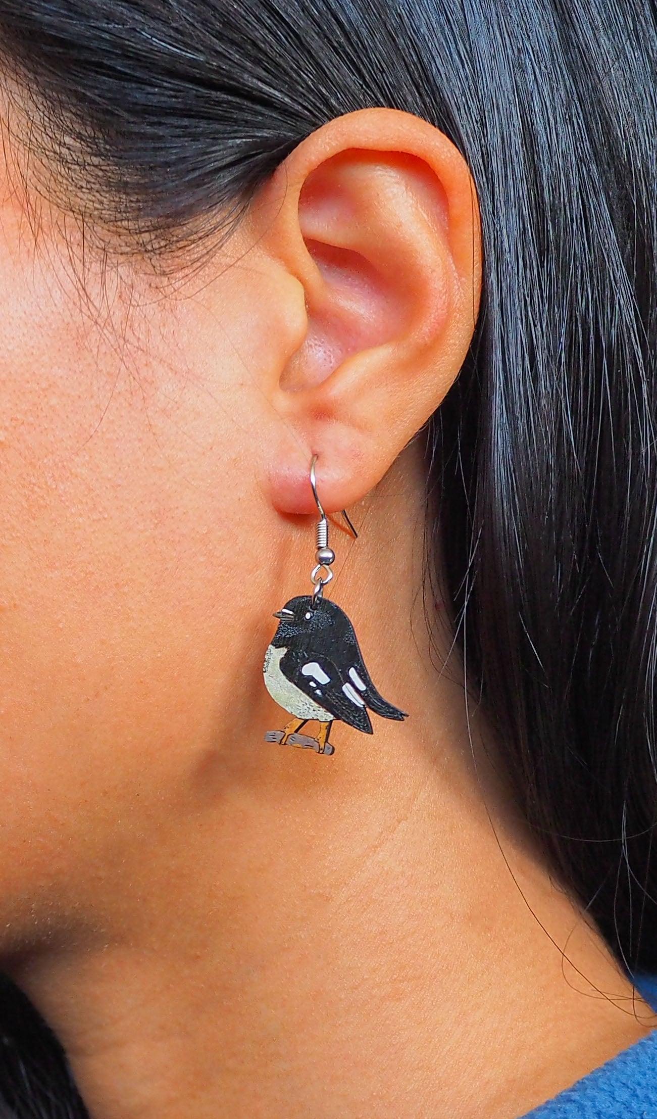 Tomtit (Miromiro) Wooden Rimu Earrings