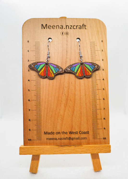 Rainbow Butterfly Wooden Rimu Earrings