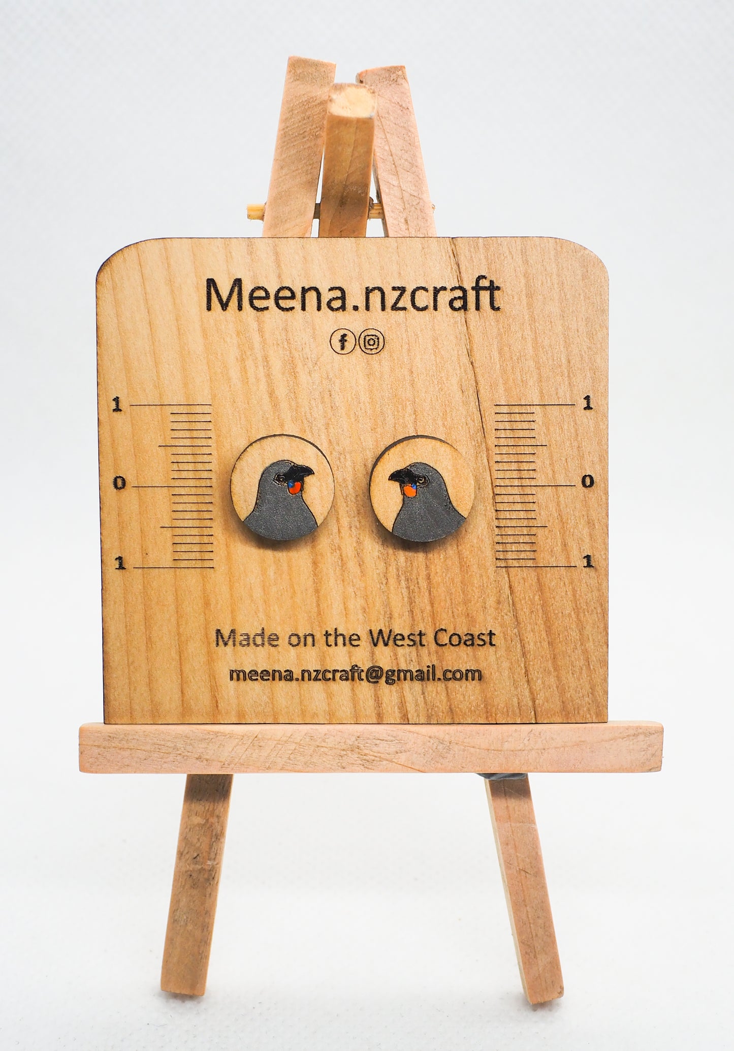 South Island Kōkako Wooden Rimu Stud Earrings