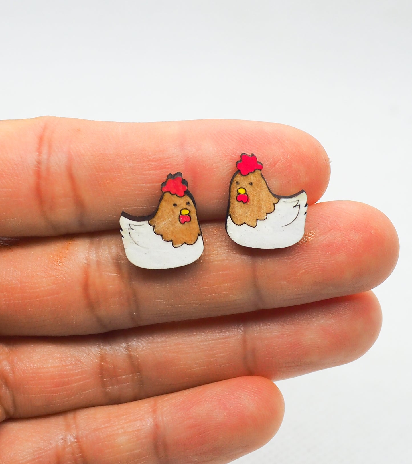 Chicken Wooden Rimu Stud Earrings