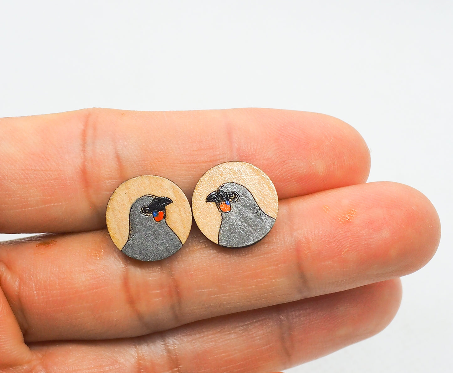 South Island Kōkako Wooden Rimu Stud Earrings