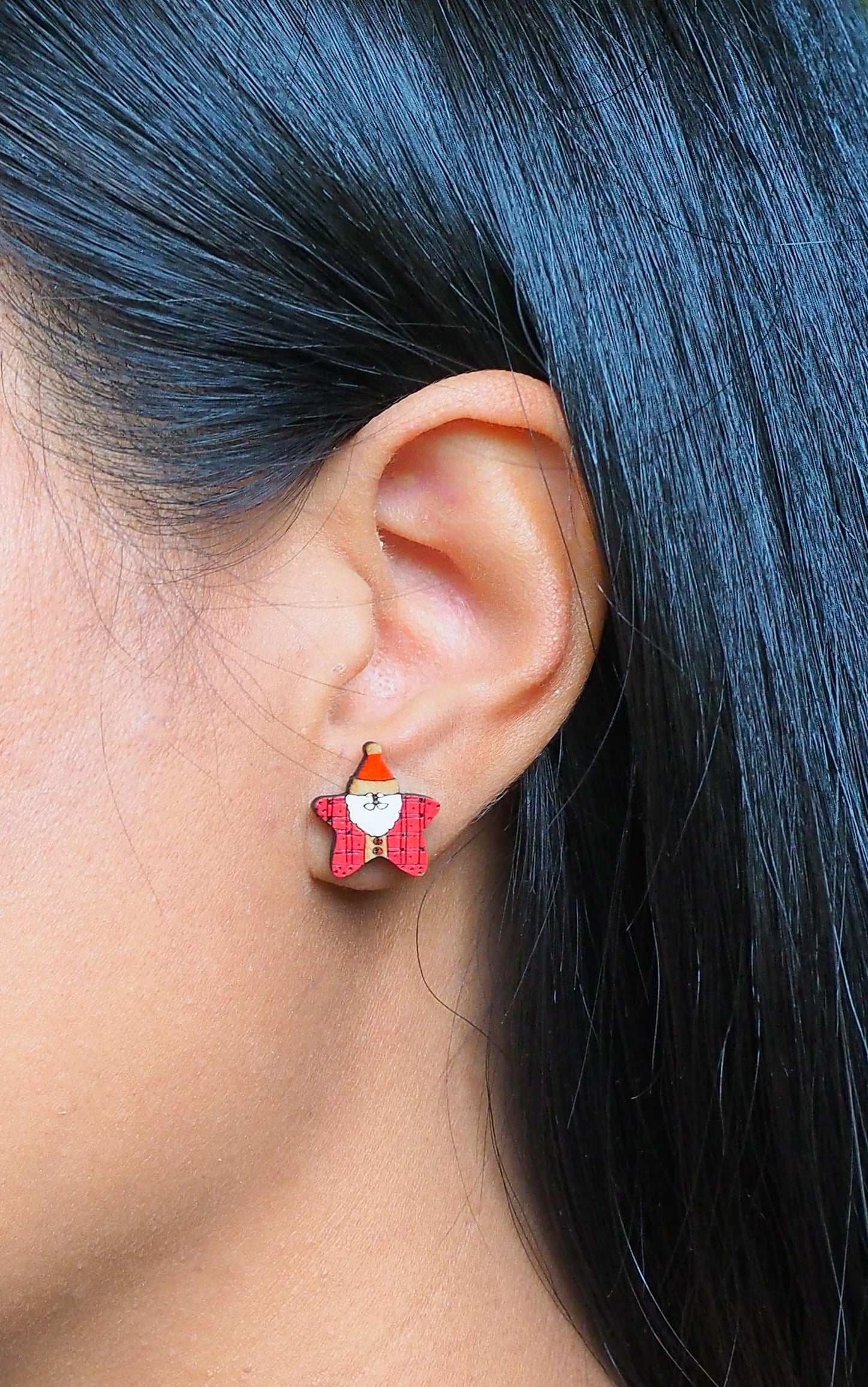 Santa claus Wooden Rimu Stud Earrings