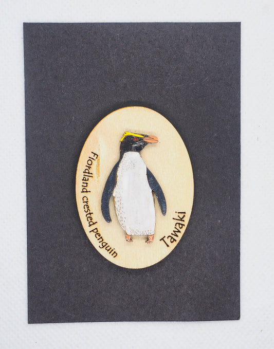 Fiordland penguin (Tawaki) Wooden Rimu Magnet