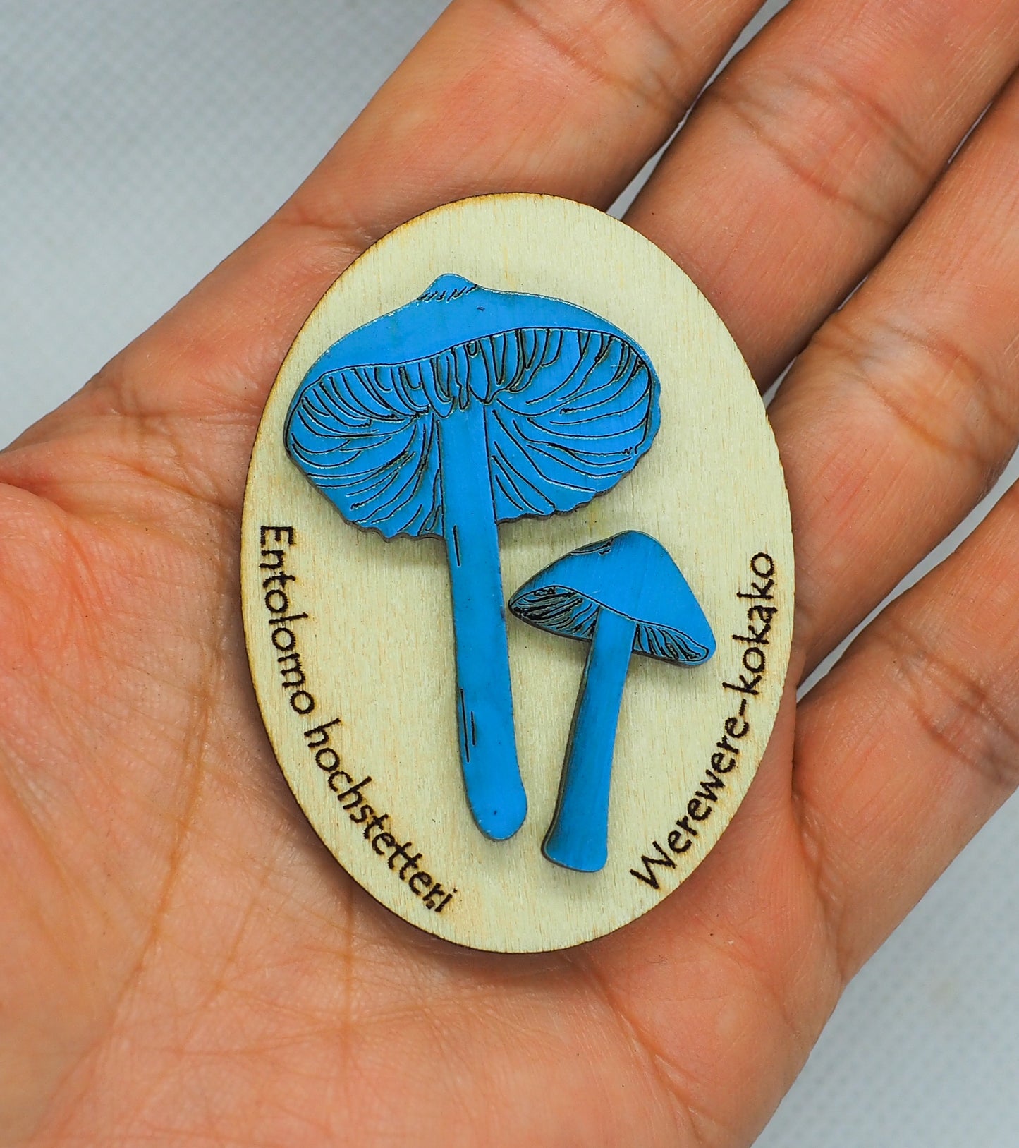 Blue Mushroom (Werewere-kokako) #2 Wooden Rimu Magnet