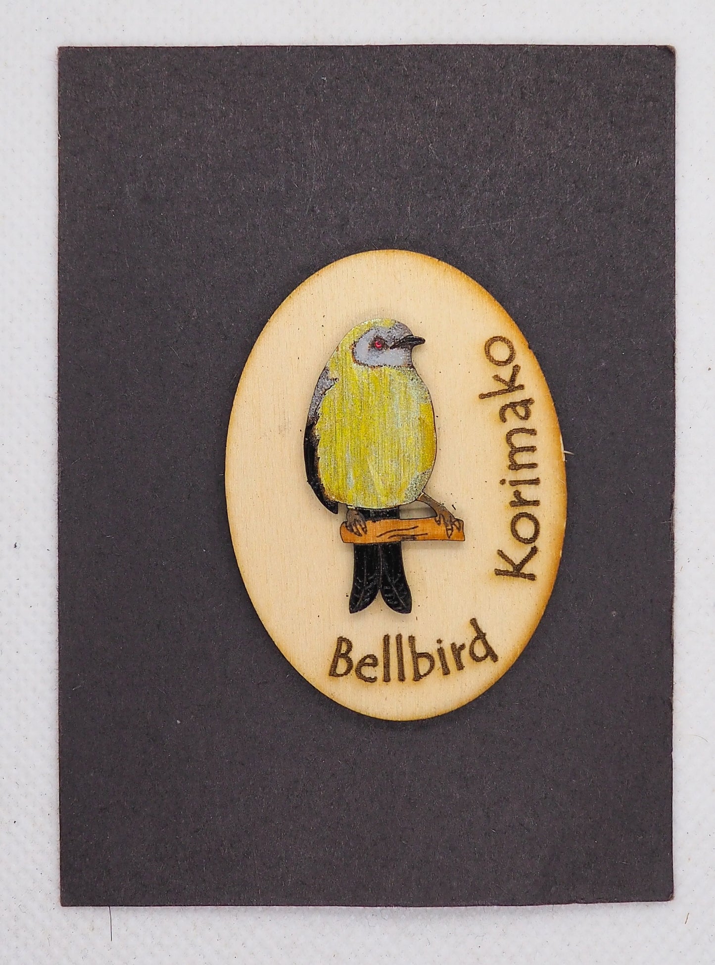 Bellbird (Korimako) Wooden Rimu Magnet